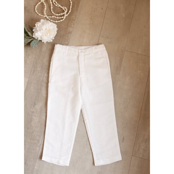 White Linen Pants Chino Fit Cotton Linen Adjustable Waist Size 4 RING BEARER NWT - Picture 2 of 8